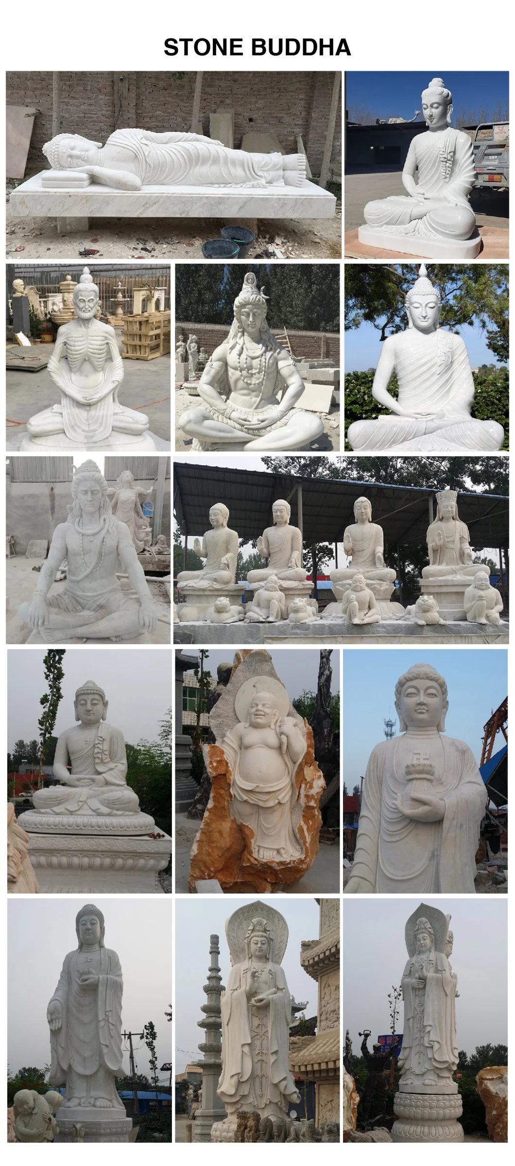 Factory Life Size Garden Meditation White Marble Stone Buddha Statues Home Decor Sculpture