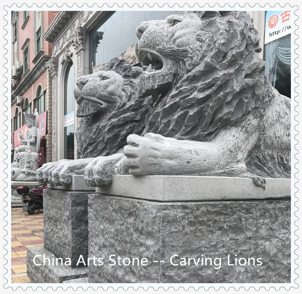 Nature Stone Carving Animal Lions for Door Guarding