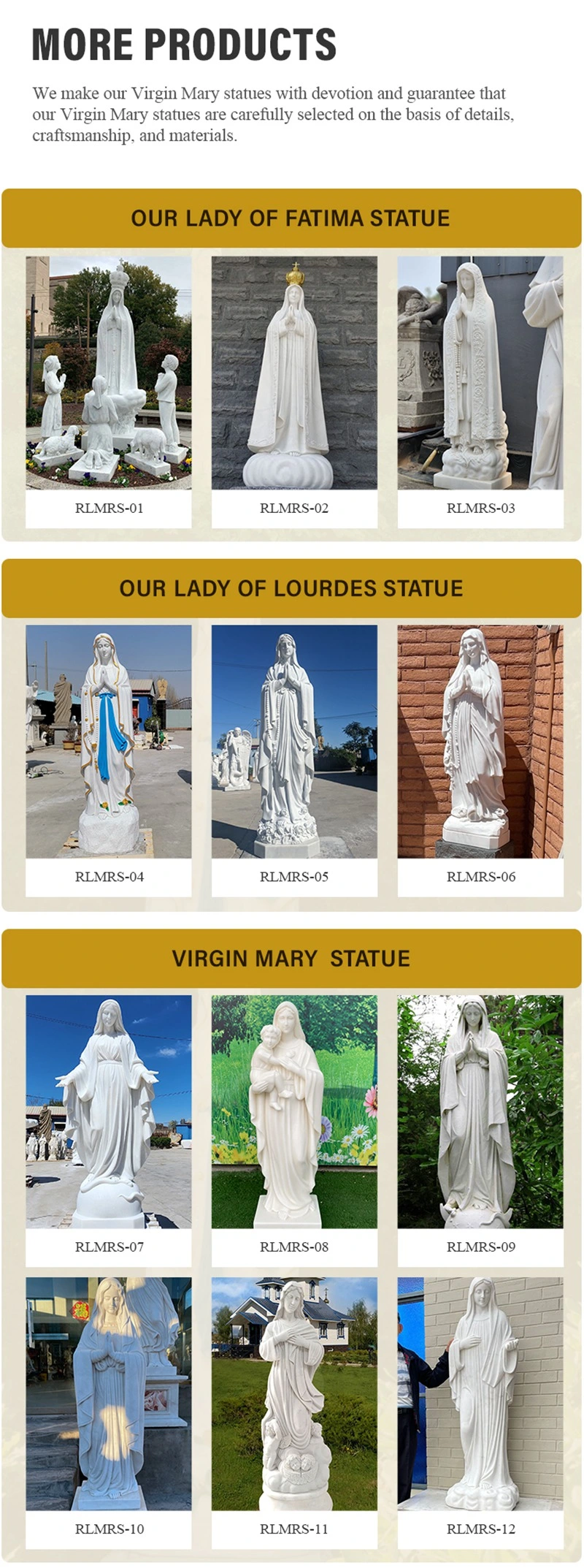 Custom Outdoor Religious Marble Stone Sculptures Hand Carved Classic White Marble St Mary Statue