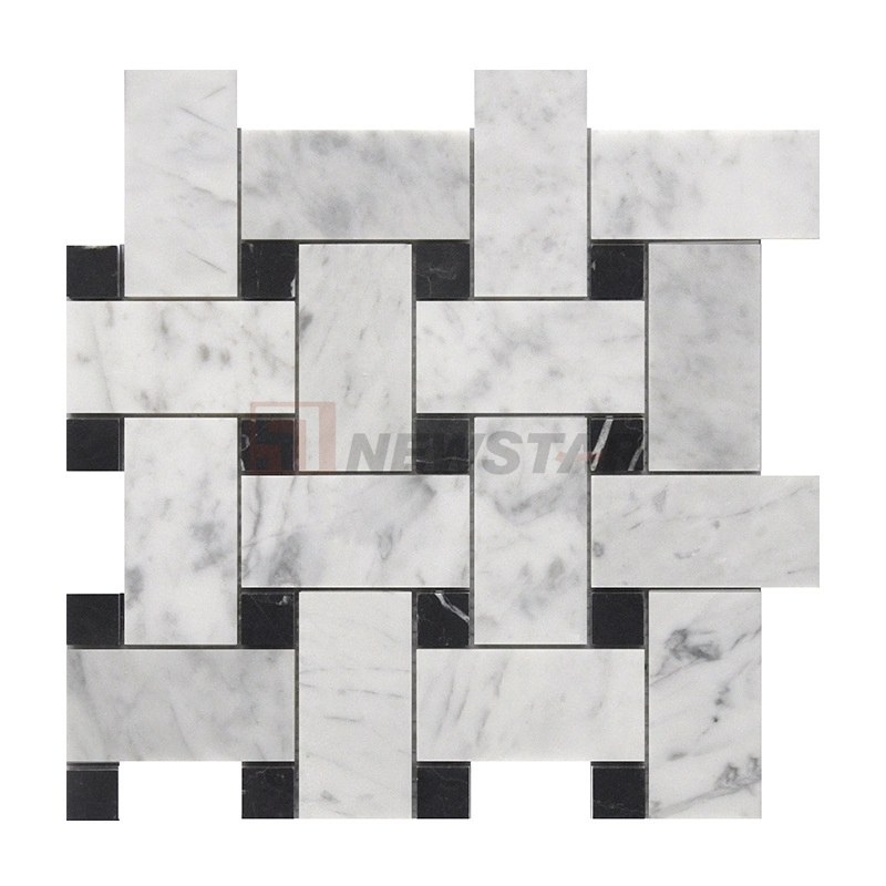 Wholesale Natural Woven Texture Marble Mosaic European Style Bathroom Floor Tiles Retro Black and White Bathroom Mosaic Tiles