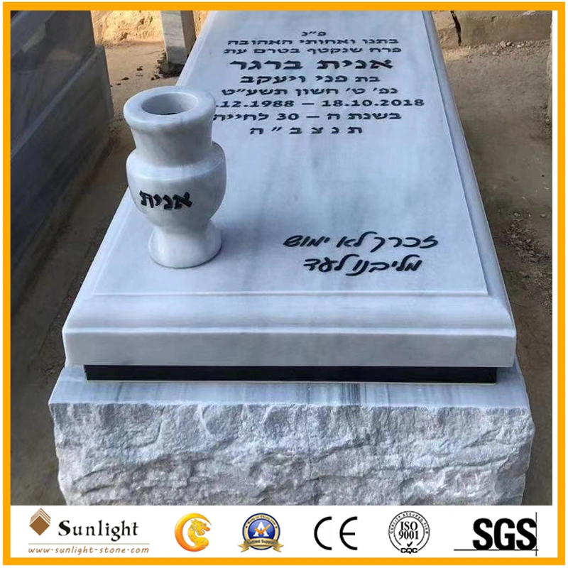 Natural Stone White Marble Headstone Monument Tombstone for Cemetery Garden