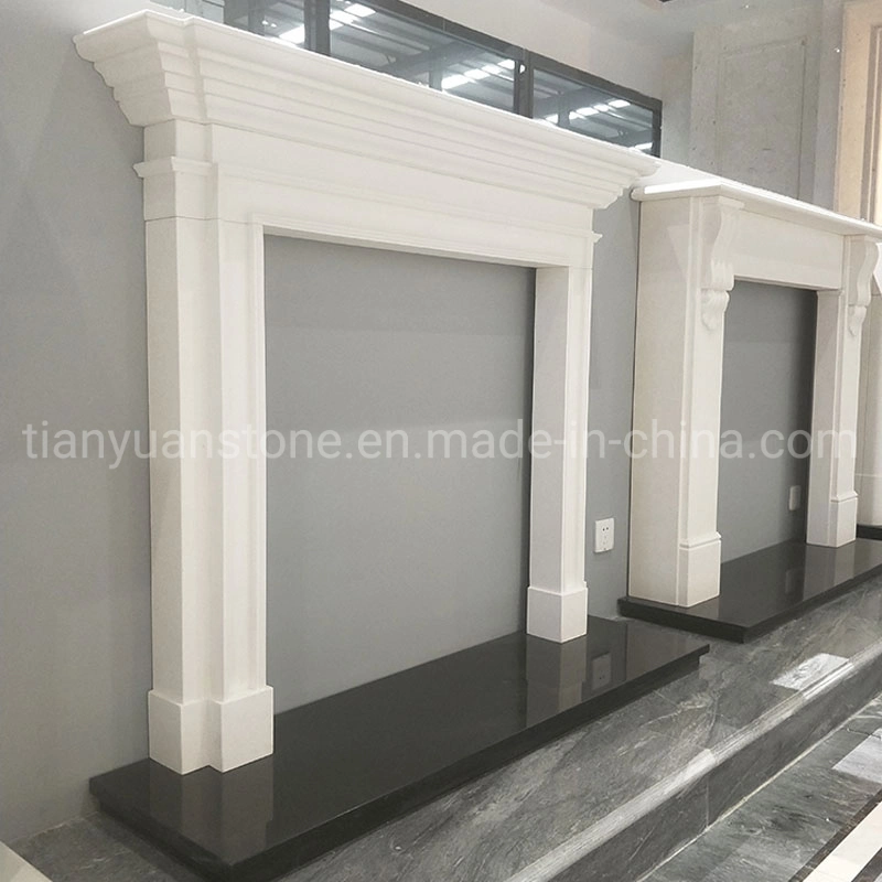 China Natural Stone Beige Marble Fireplace Hearth for Indoor House