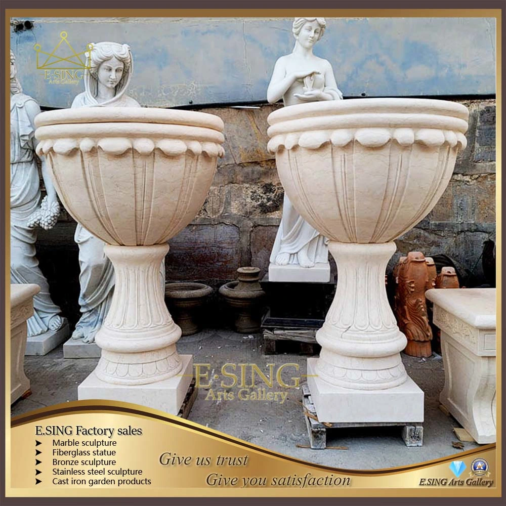 Hand Carved Stone Urns Marble Garden Head Planter Marble Flowerpot