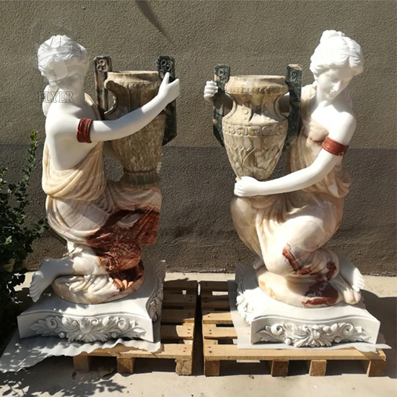 Western Style Natural Marble Outdoor Garden Marble Statue Flowerpot for Sale