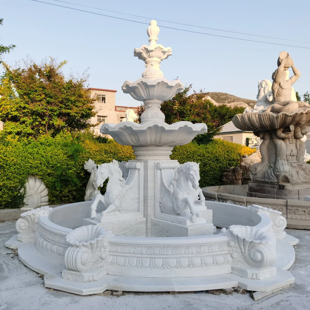 Custom Made White Marble Carving Horses Garden Fountain Marble Sculpture Buddha Carving Sculpture Bronze Statue Home Decoration Water Feature Outdoor Fountain