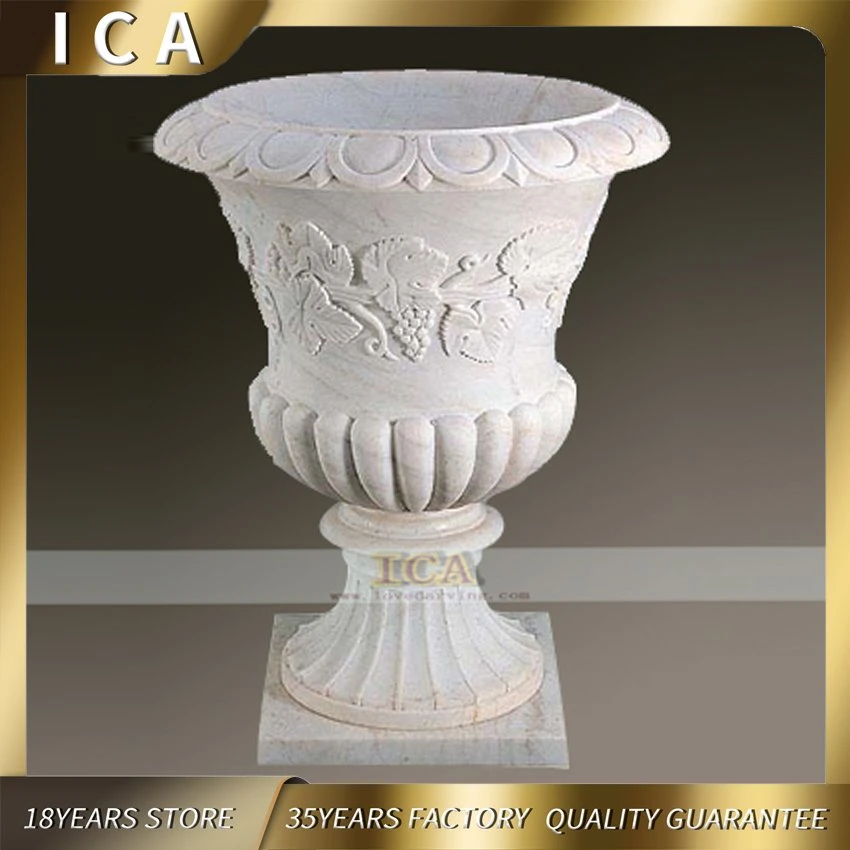 Hand Carved Marble Flower Pot Carving Stone Flowerpot for Outdoor