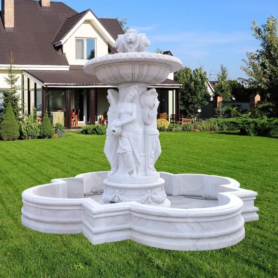 Fonte de parede personalizada ornamento de jardim com escultura de querubim em mármore