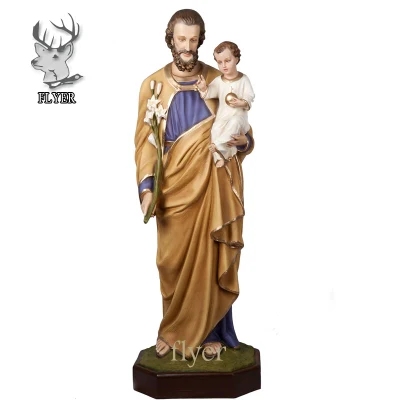 Figura religiosa de fibra de vidro São José e estátua do menino Jesus