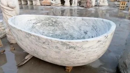 Banheira de banheiro de pedra maciça esculpida à mão Blve Banheira de mármore branco