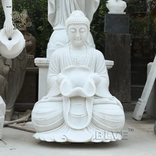 Fornecedor de estátuas de Buda em mármore religioso grande jardim ao ar livre em pedra branca